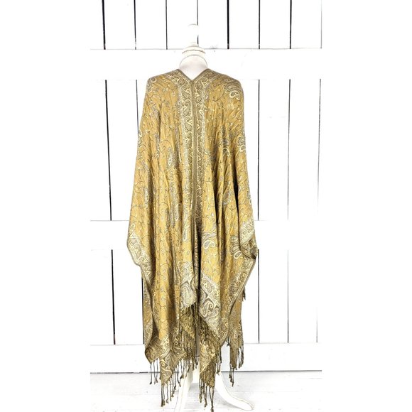 Gold beige paisley pashmina kimono cover up cardigan jacket - Picture 5 of 5